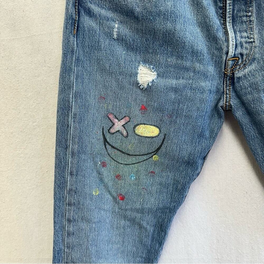 Levi's 501 custom hand painted cartoon graffiti high waist jeans size 32x30 - Picture 15 of 16